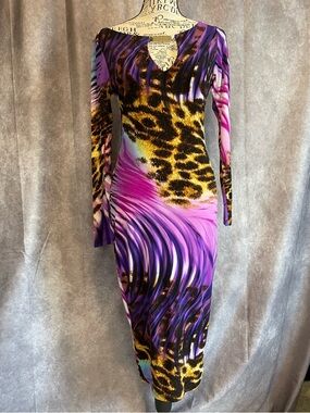 Sexy Diva Purple Multicolor Long Sleeve Bodycon Dress